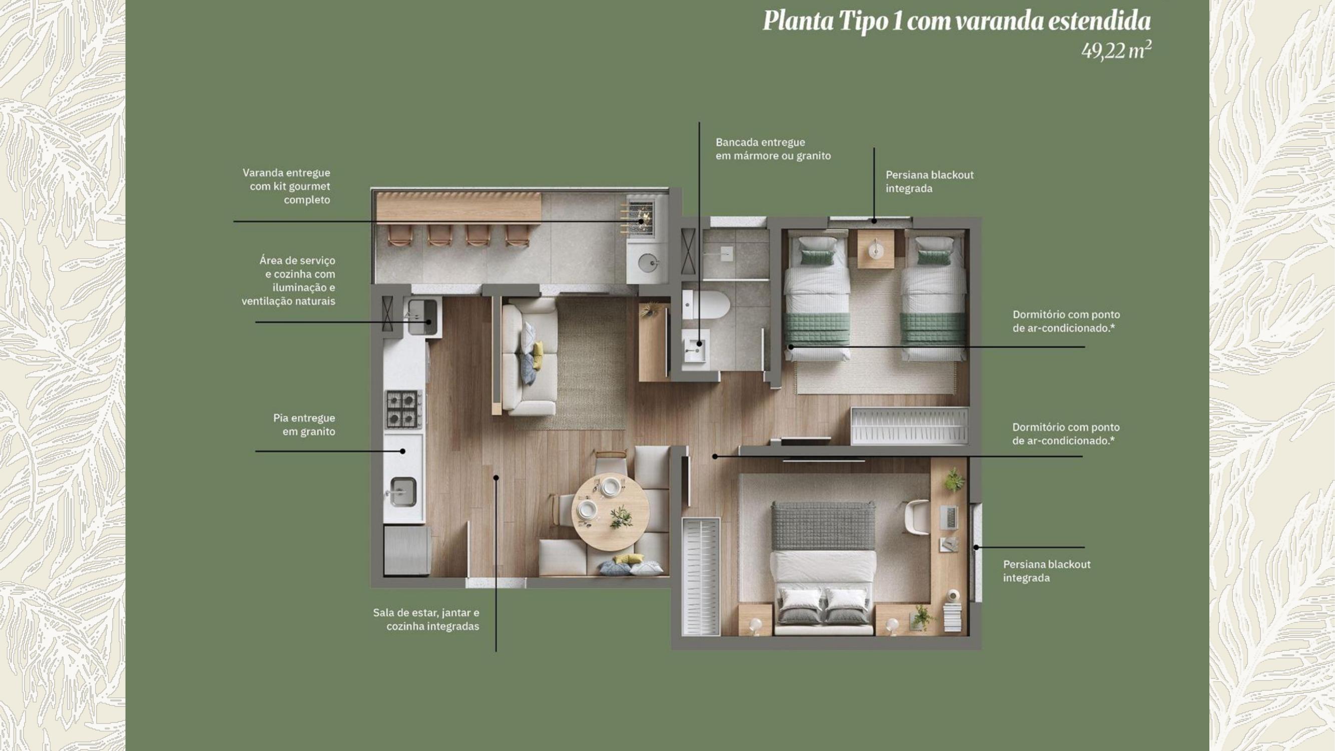 Planta Tipo 1 c/ varanda estendida