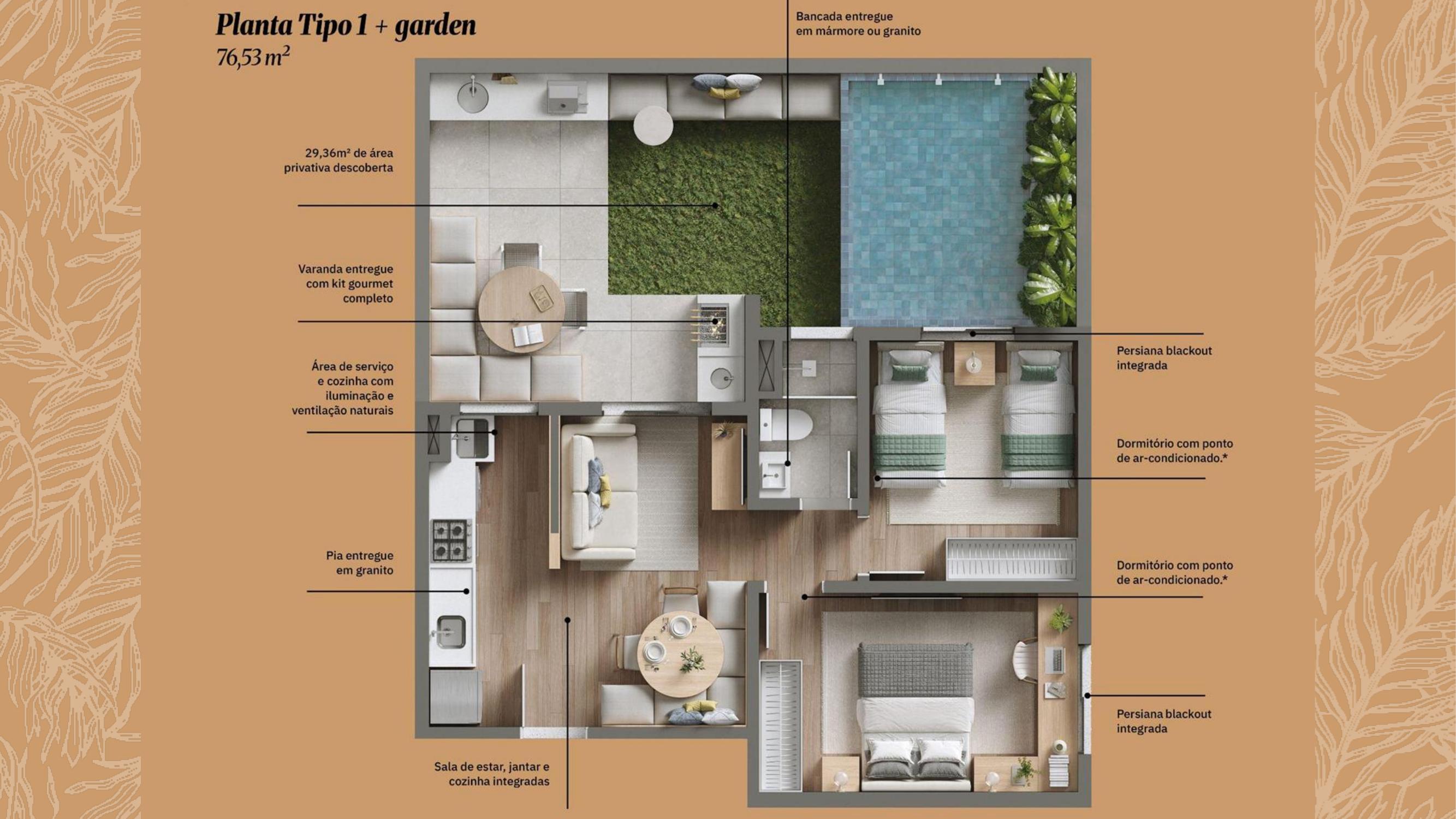 Planta Tipo 3 c/ suíte + varanda estendida